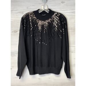 Carmen Marc Valvo Sweater‎ Womens Small Black Sequin Long Sleeve Pullover